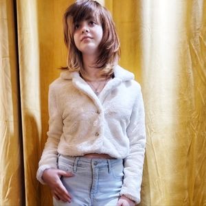Knitworks Girls 10 Faux Fur White Crop Jacket